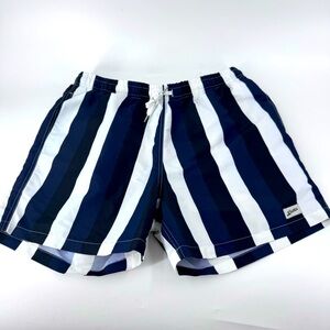 Bather Blue and White Striped Swim Trunks Nautical Style